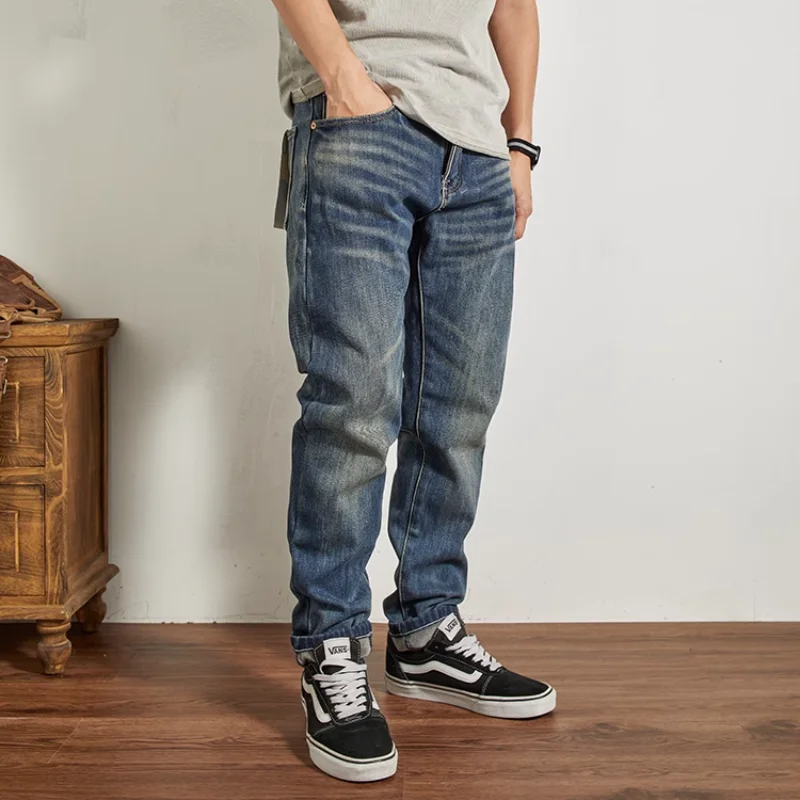 Men's autumn and winter warm straight tube heavy slant pocket casual pants 5