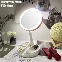 1X 10x Magnifying Vanity Mirror with LED Lighted Flexible Foldable Desk Makeup Mirror Lighting Dressing Makeup Lamp