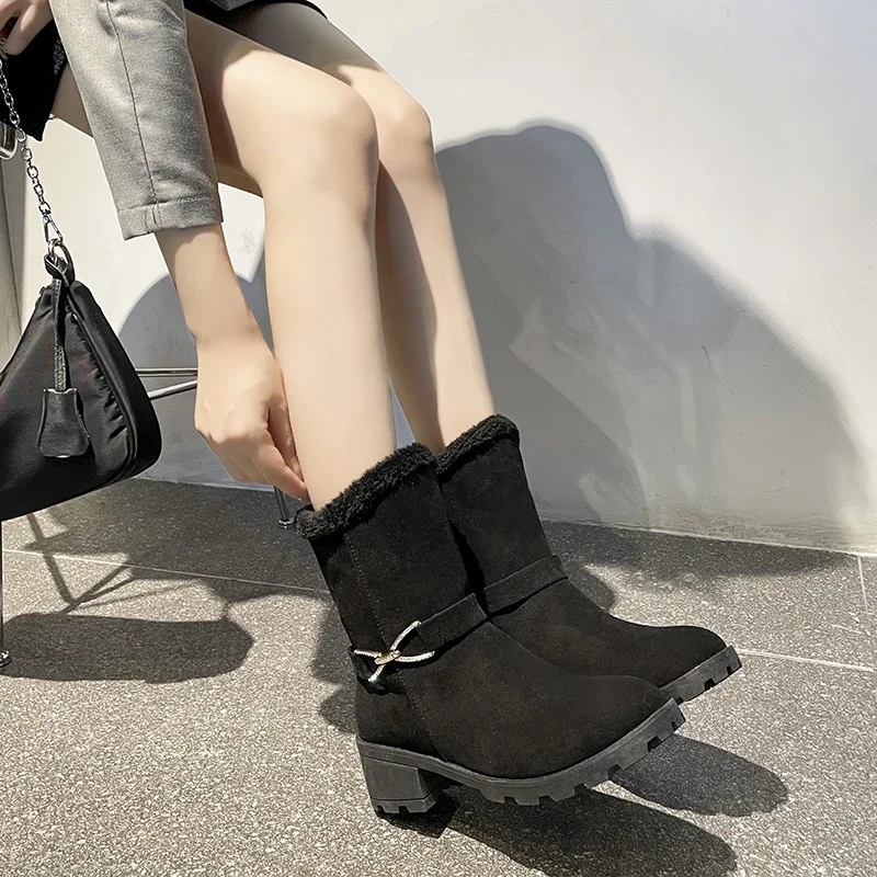 2024 Winter Boots Women's Fur Warm Snow Boots Women's Warm Wool Boots Ankle Boots Comfortable Shoes Casual Womens Mid-calf Boots