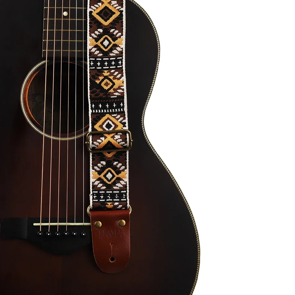 Bohemian Soft Leather Adjustable Guitar Strap in Vibrant Design
