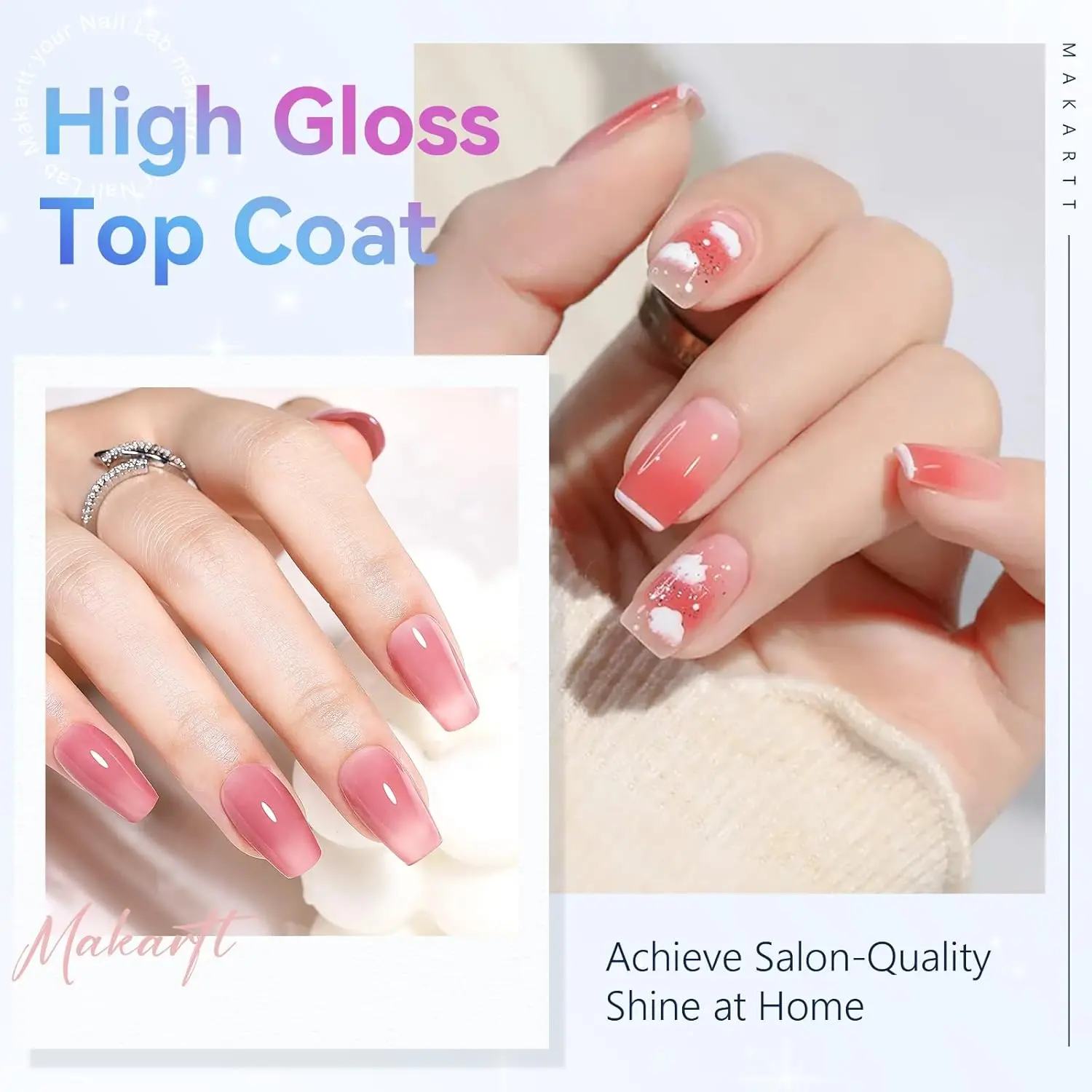 Makartt Gel Top Coat 2PCS No Wipe Top Coat Gel Nail Polish High