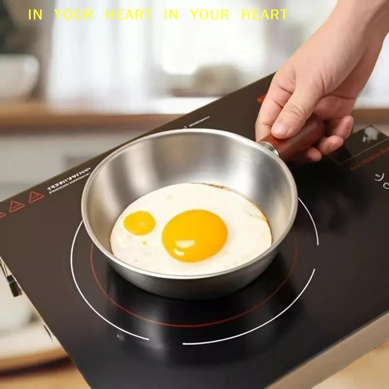 1PC 1인용 냄비 스테인레스 스틸 그릇 호두 나무 손잡이 과일 샐러드 요구르트 그릇 아침 식사 요리 도구 주방 레스토랑