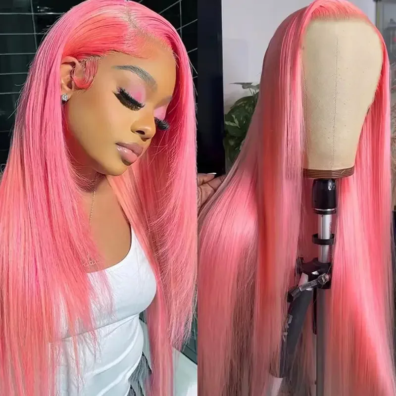 Pink Straight Wig 13x6 HD Lace Front Human Hair Wigs For Women Pre Plucked Hairline Brazilian Bleach Colored 13x4 Lace Frontal Wigs