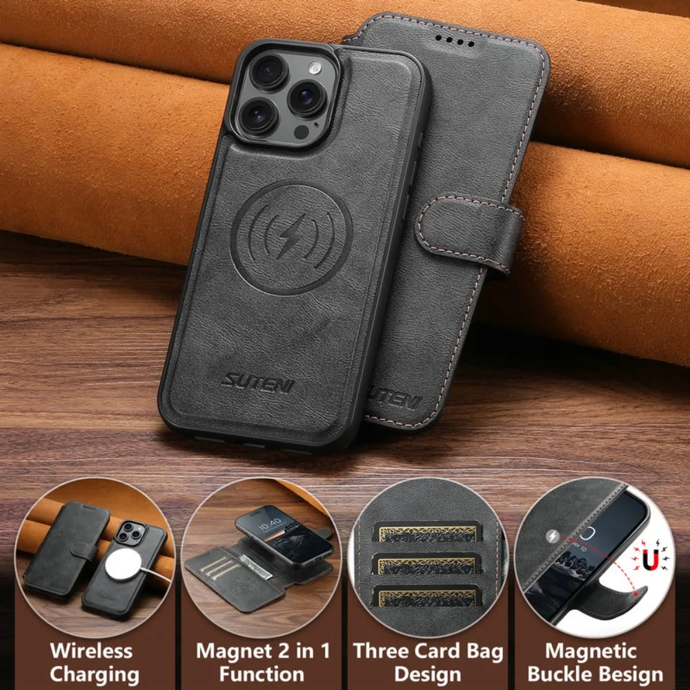 Elegant 2-in-1 Detachable Leather Wallet Case with Magnetic Back Cover