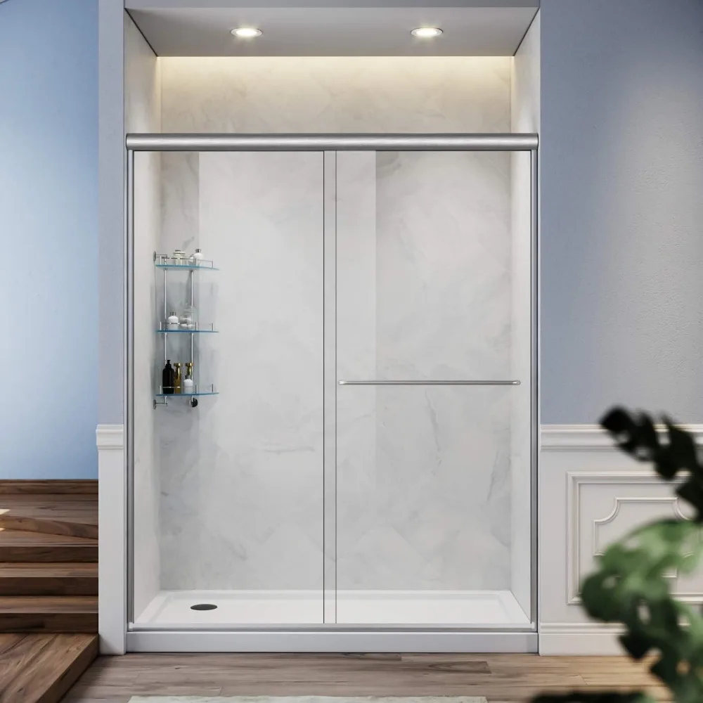 Glass Sliding Shower Door 48" W X 72" H Semi-Frameless Sliding Shower Door 1/4" Clear Glass Shower Doors 2