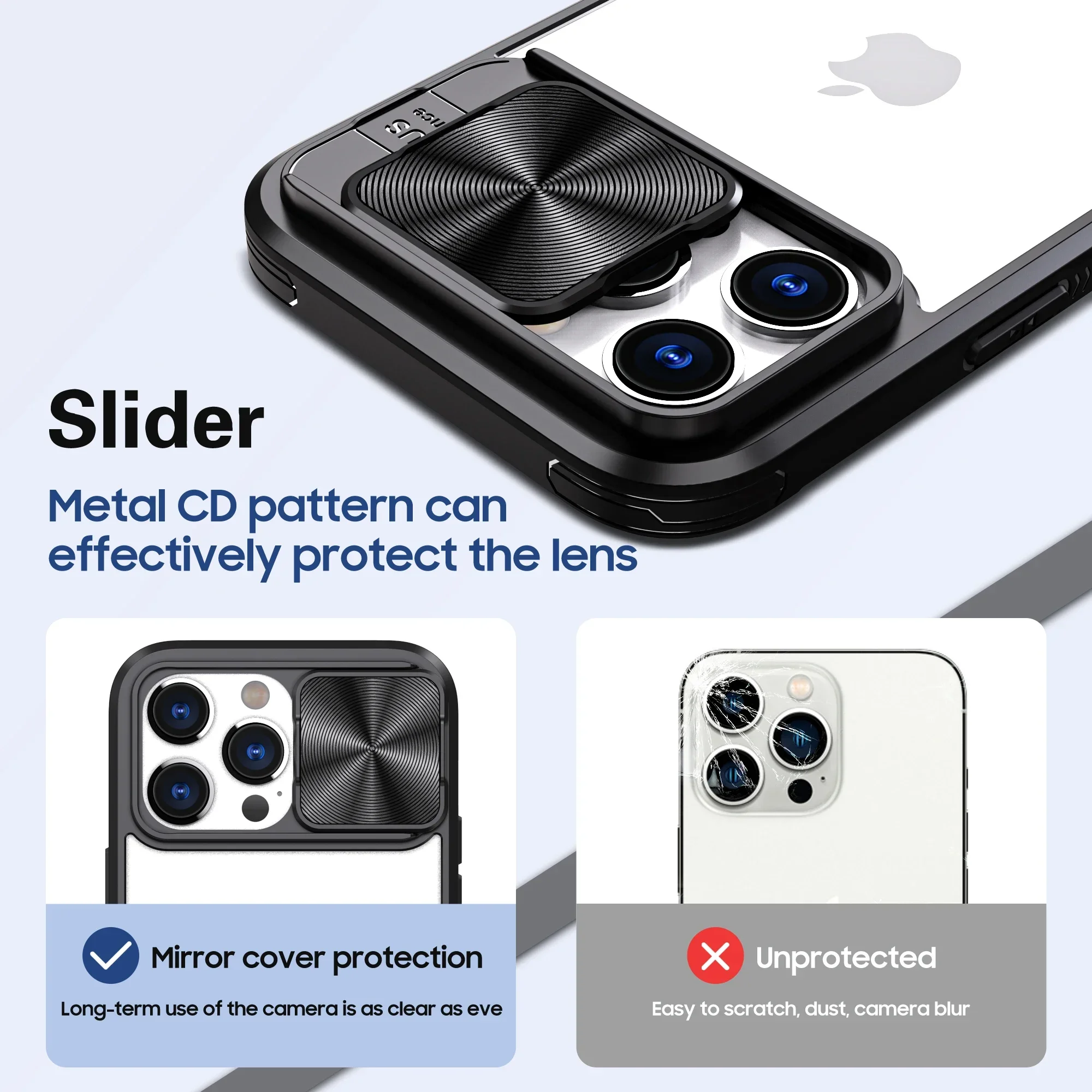 Luxury Slide Camera Cover with Lens Protection - Clear Case with Hard Bumper Design
