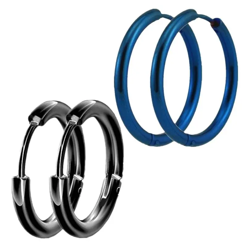 2pcs Stainless steel Hoop Earrings for men women Fashion jewelry nose lip rings ear Small Circle blue black Round Ladies Earings 6