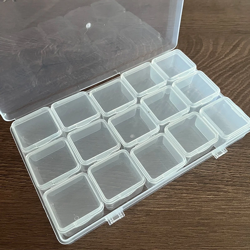Plastic Box 15 Grids Separate Compartment Case Portable Travel Ring Stud Earring Pendant Necklace Jewelry Storage Orgainzer