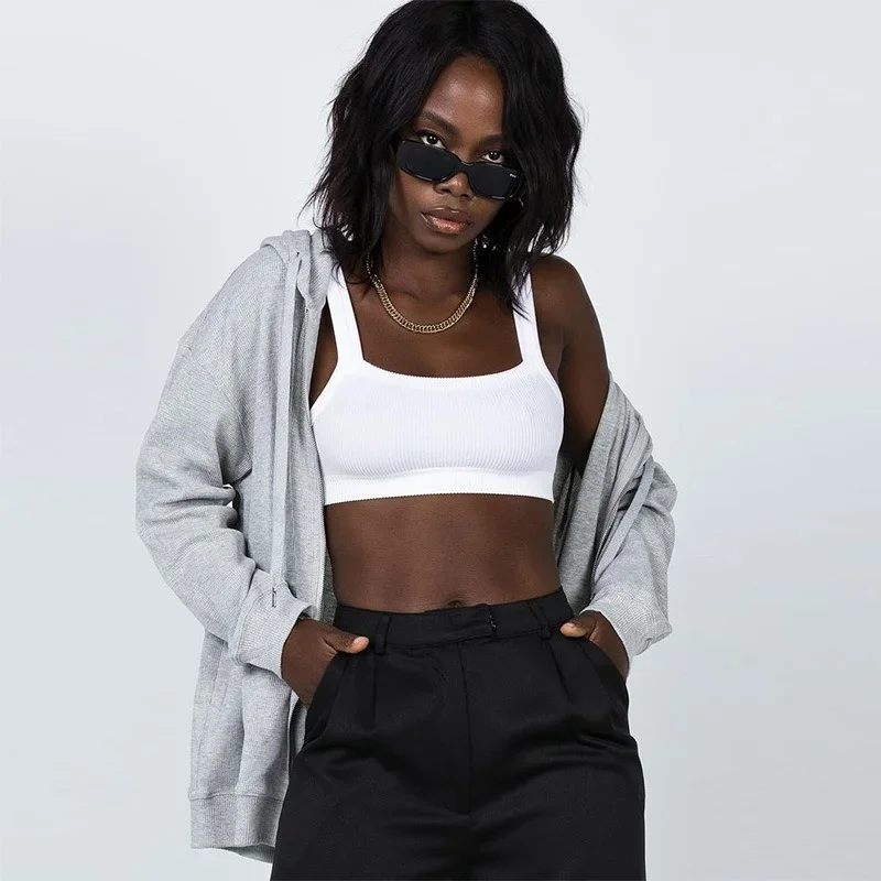 Simple Solid Colors Hooded Sweatshirts Women Zip Up Loose Casual Cardigan Autumn Winter Hoodies All-Match Leisure Sport Clothing