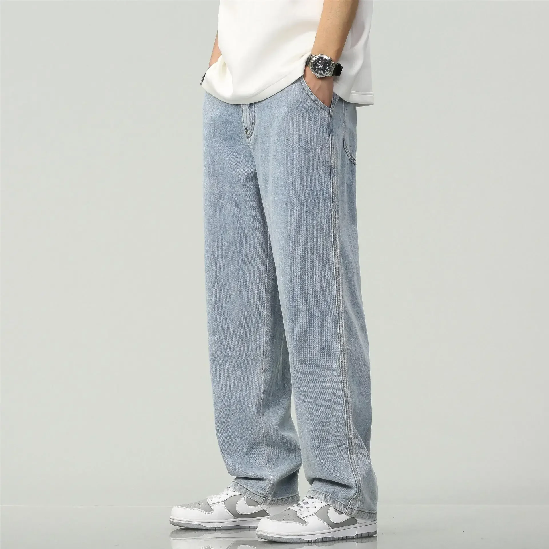 Adolescent Extra Long 118CM Jeans 190CM Tall Men Loose Wide Leg 3XL 4XL Overlong Trousers Male Autumn Ultralong Lengthen Pants