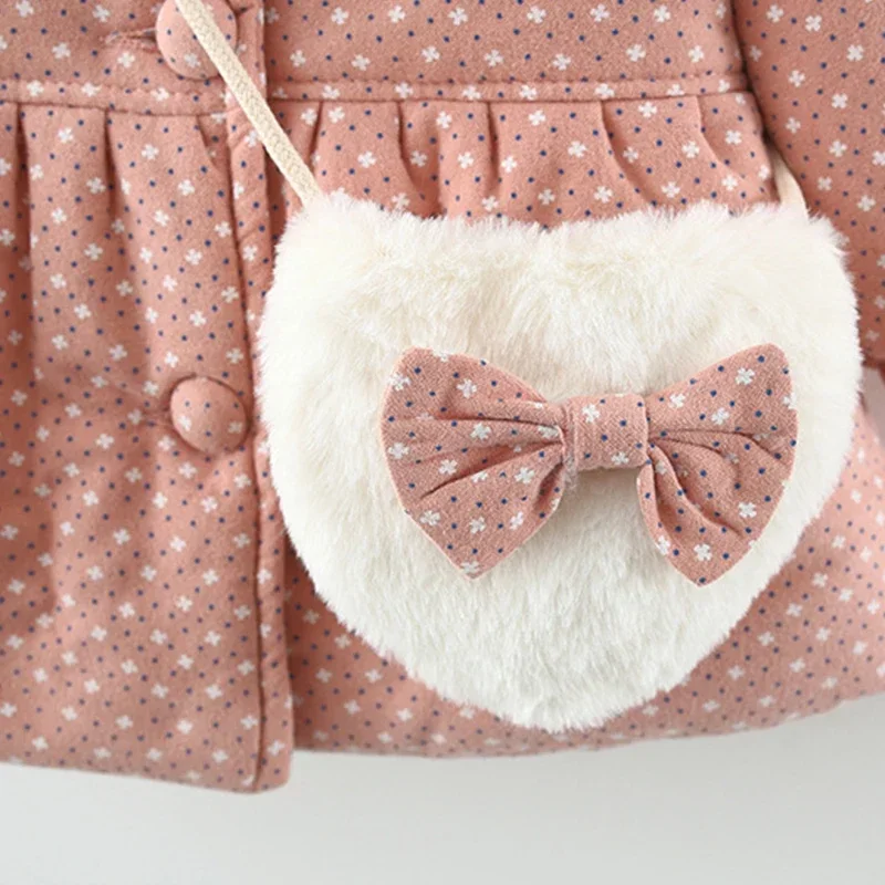 Winter Outerwear Girl Jacket Fashion Cartoon Cute Dot Pink Warm Hooded Thick Baby Tops Korean Kids Clothes Toddler Coats BC2097