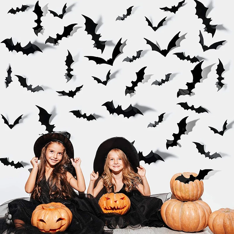 

12 / 48 наклеек на Хэллоуин 3D Black Battlefield Стены для демонтажа Halloween DIY Стены для Halloween