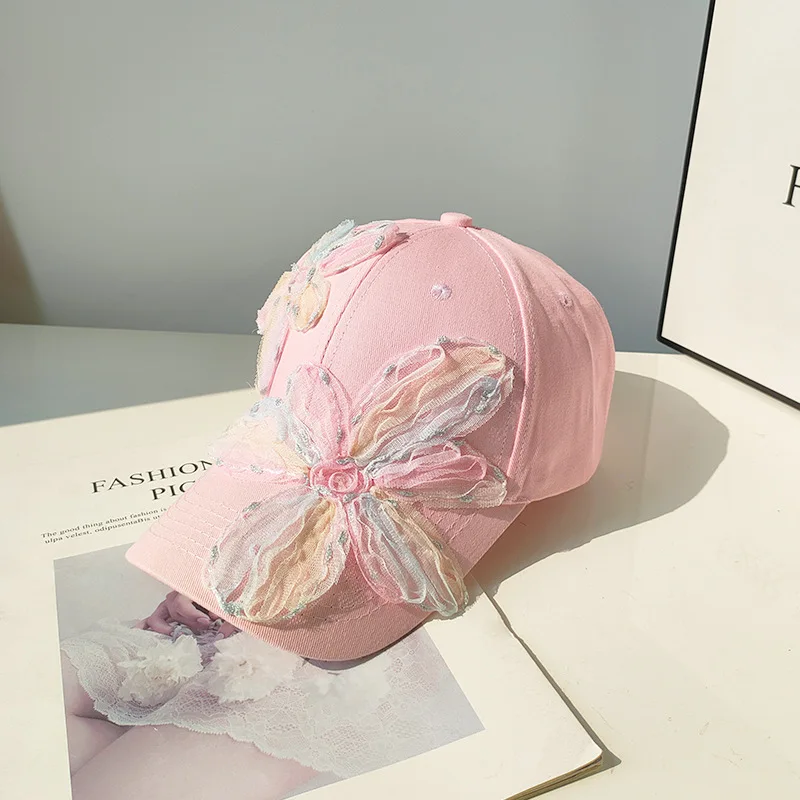 오리지널 디자인 메쉬 레이스 플라워 야구 모자, 귀여운 핑크 블루 원단, 여름 선바이저, 스포츠 여행, 야외 솜브레로