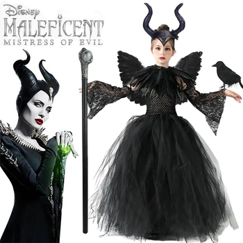 여아용 디즈니 할로윈 코스프레 의상, Maleficent Tutu, 수요일 드레스, 블랙 메쉬 공주 드레스, 이블 퀸, 키즈 신상품