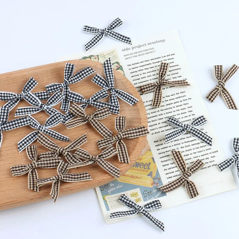 50 Teile/los Mini Plaid Fleck Band Bogen Karierten Gingham Bogen Für DIY Nähen Handwerk Hochzeit Dekoration Haarnadel Bekleidungs Zubehör – Detail 7