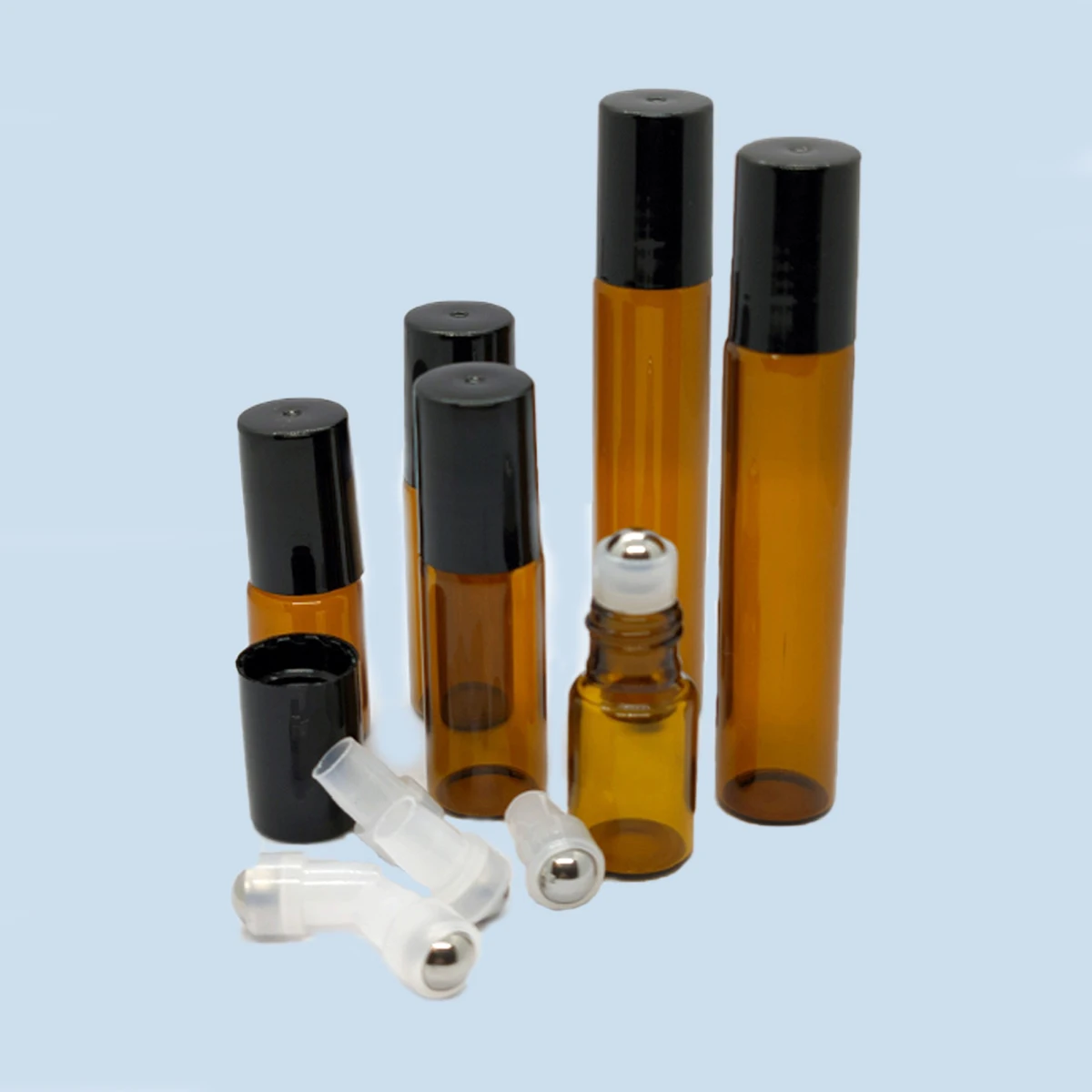 20/30/50/100pcs 3ml 5ml 10ml Amber Thin Glass Roll on Bottle Refillable Sample Test Essential Oil Vials Roller Metal Ball