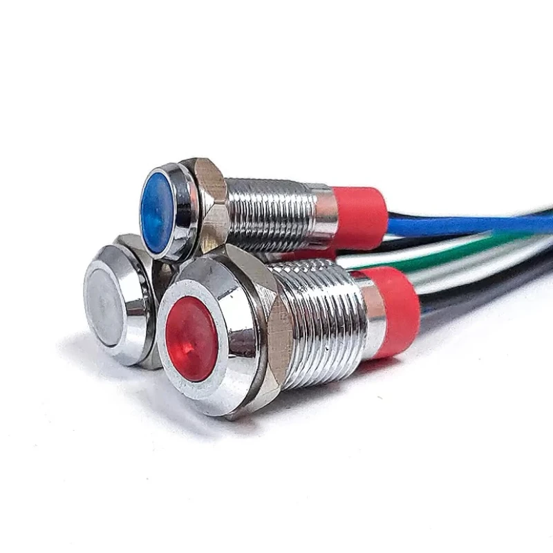 6mm 8mm 10mm 12mm LED 금속 표시등 방수 신호등 (전선 포함) 3V 5V 6V 12V 24V 220v 빨강 노랑 파랑 초록 흰색