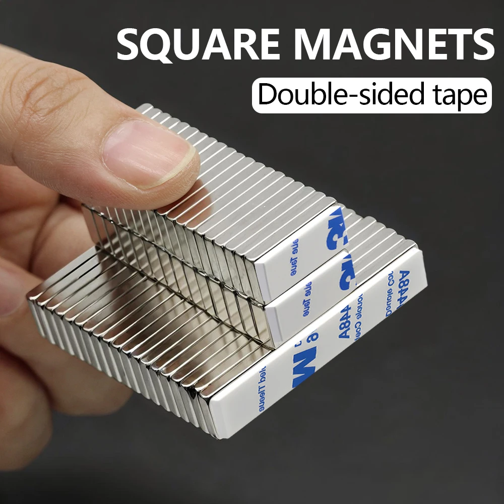 N35 Superstarker Block-Neodym-Magnet mit doppelseitigem Klebeband, leistungsstarke Kühlschrankmagnete, NdFeB, permanente Magnete – Detail 1