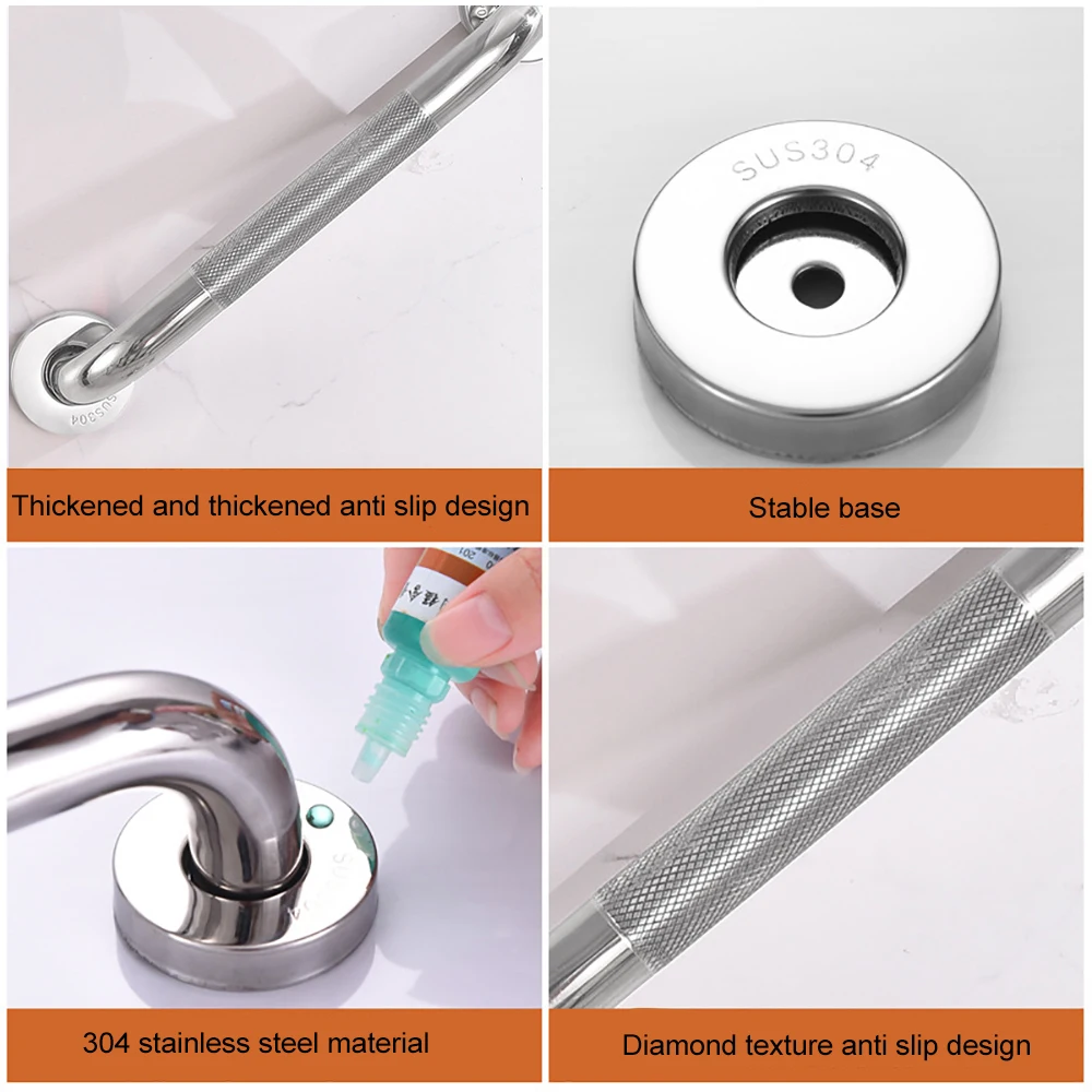 Bathroom Handrail 1PC Stainless Steel 300/400/500mm Bathroom Tub Toilet Handrail Grab Bar Shower Safety Support Handle Towel Rack