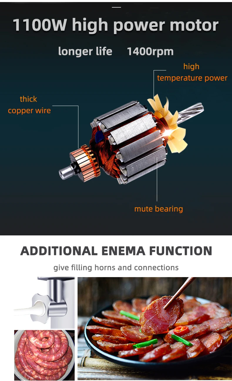Electric Sausage Stuffer Mincer Machine Meat Grinder 1100W Beef Fish Maker 5