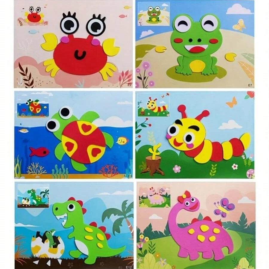 5pcs/10pcs random image sticker handmade DIY 3D EVA foam stickers animals dinosaurs pasting painting toys for kids