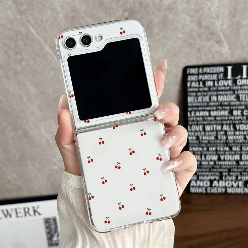 Charming Cartoon Cherry Foldable Phone Case with Transparent Hard Cover