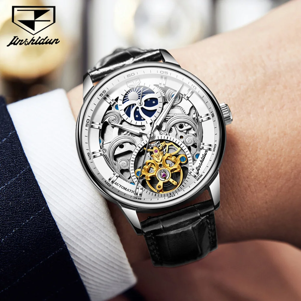 JSDUN 8922 Watch For Men Hollow Skeleton Mechanical Wristwatch Top Brand Waterproof Luminous Original Business Automatic Watches