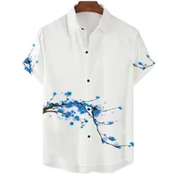 Pure White Simple Design Cherry Blossom Print Men's Casual Short Sleeve Shirt Summer Floral Casual Vacation Men's Top Oversized 2