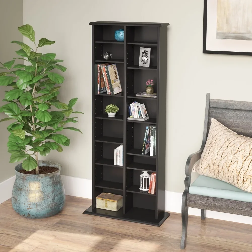 

Double Multimedia Storage Tower, Black Laminate Finish Book Shelf Furniture Cd Storage