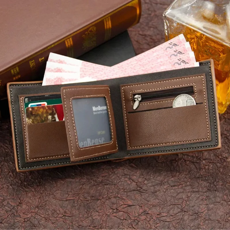 New Men's Wallet Short Cross Section Tri-fold Stitching Multi-card Zipper Coin Purse Wallet Passport Cover 3