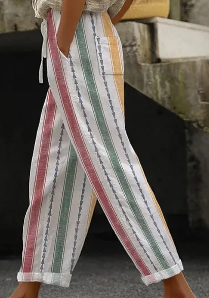 Ladies New Hot Plus Size Printed Simple Roll-up Casual Pants Streetwear Women PantsNine-minute Pants Breathable CoolSummer