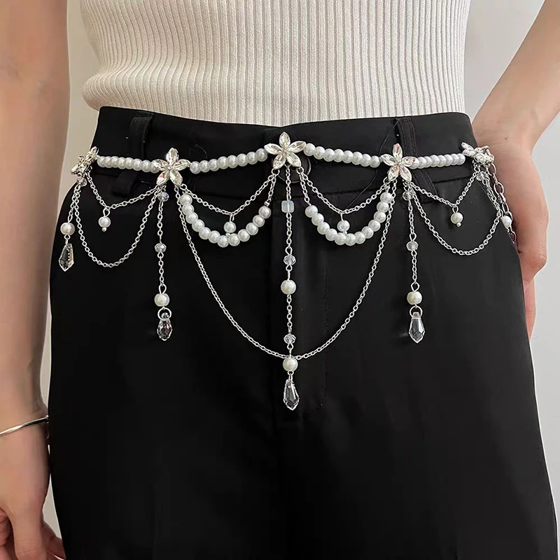 Modischer Y2K Retro-Mehrschicht-Perlen-Taillenkettengürtel für Damen – stilvolles Körperschmuck-Accessoire für Party und Freizeitkleidung