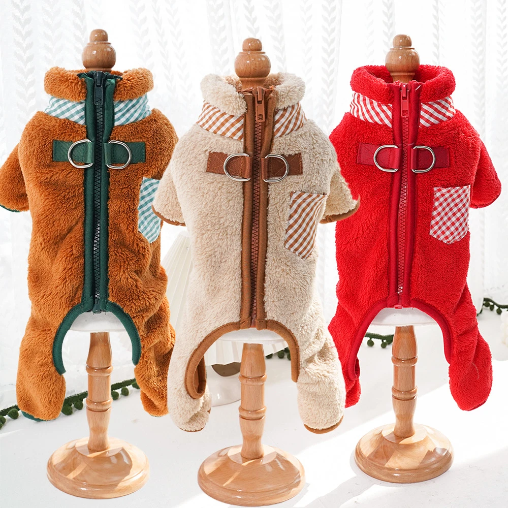 

Soft Warm Fleece Dog Jumpsuits Winter Pet Harness Jacket with Zipper Cat Puppy Going Out Clothes Small Dogs Plush Four Legs Coat