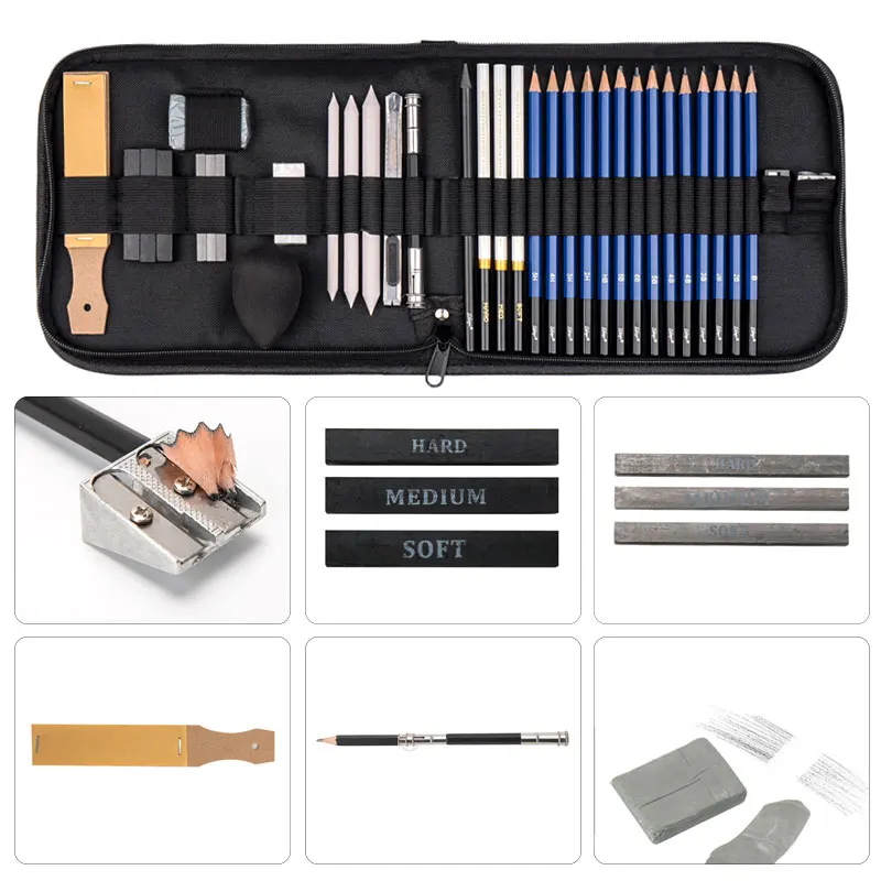 35Pcs Sketch Drawing Pencil Set Carbon Charcoal Graphite Stick Rod Graphing Art  Kit Zipper Case For Beginner Professional Artist - AliExpress