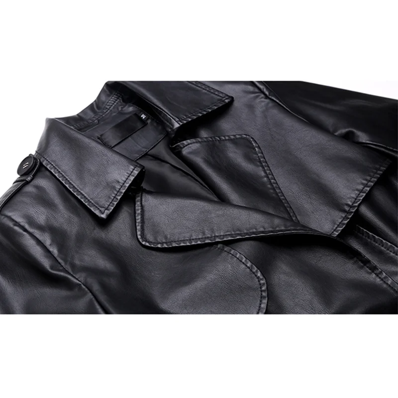 Women's Leather Windbreaker Overcoat, Long Belt, Double-Breasted Jacket, Sheepskin Coat, Female Outwear, High-End, Spring, Fall