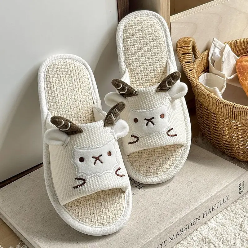 A98 Level 4 linen slippers for women's home, breathable, sweat-absorbent, indoor, nlip, soft-soled, cute, deodorant, household c