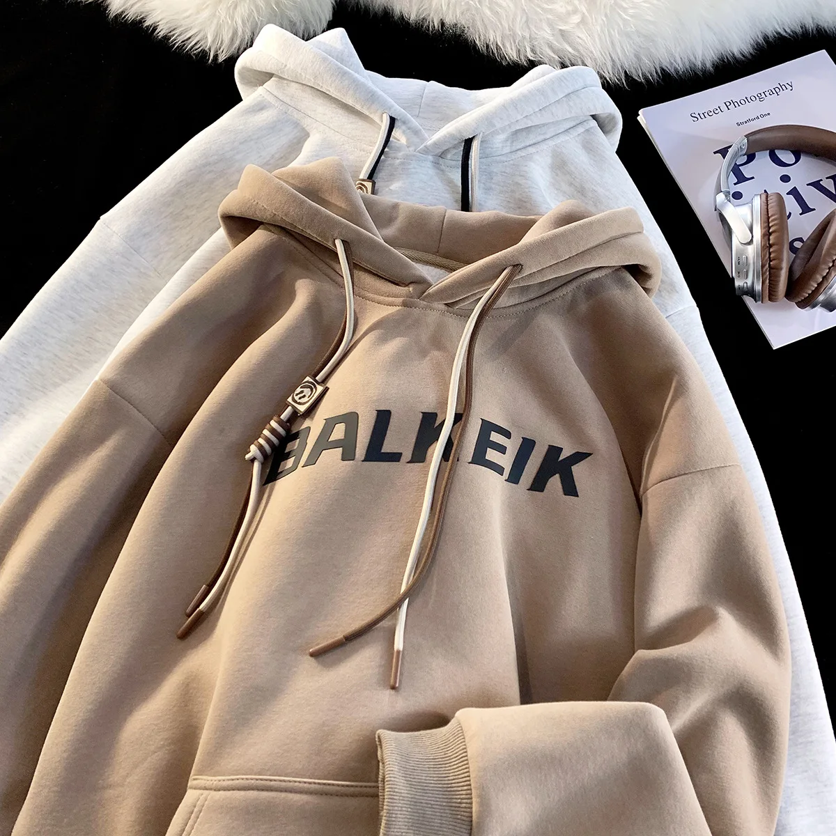 

Autumn And Winter Men Sweatshirts Velvet Thickened Hooded Japanese Casual Loose Couple Fashion Versatile Harajuku Cute Pullovers