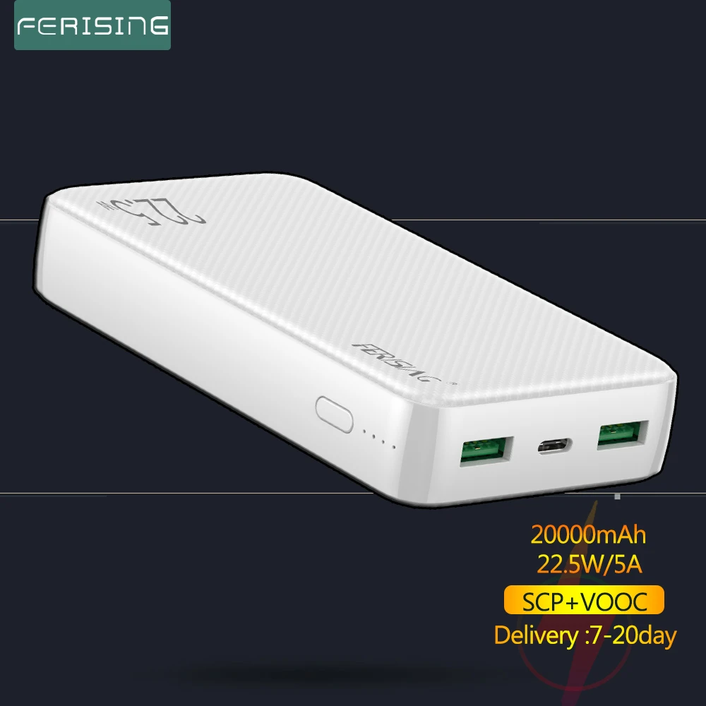 FERISING Mini Power Bank 20000mAh 22.5W Quick Charging External Battery Charger VOOC PD3.0 QC4.0 20000 mah Fast Charge PoverBank usb c portable charger Power Bank