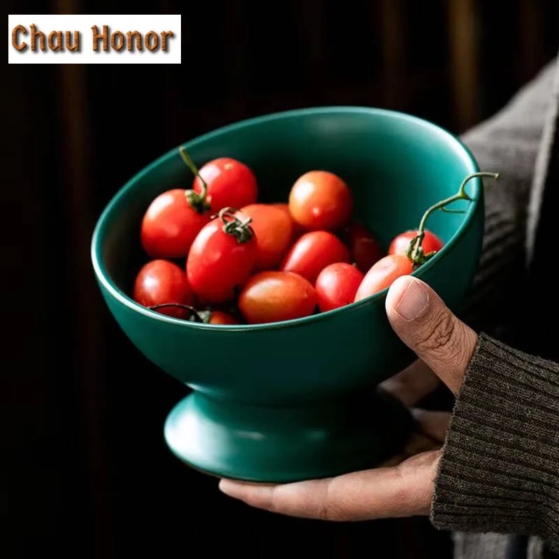 Japanese Style Turquoise Coarse Ceramic Creativity Tall Feet Plate Modern Nut Snack Dishes Coffee Table Desktop Dessert Plates