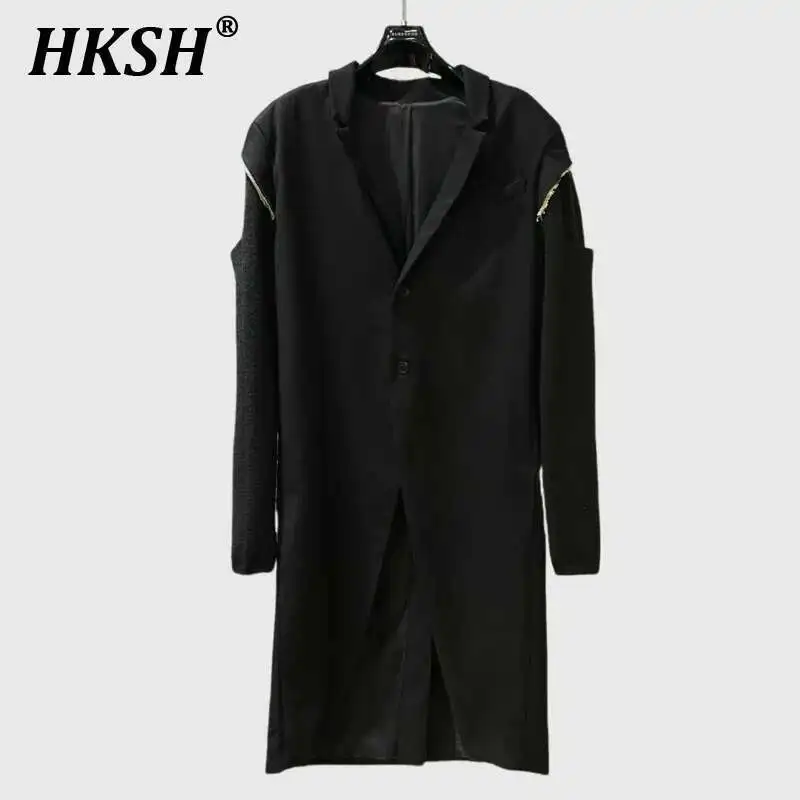 HKSH Spring Autumn New Men Tide Dark RO Style Runway Fringe Windbreaker Long Length Woven Ribbon Design High Sense Jacket HK3746