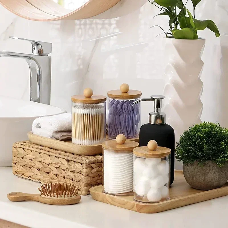 Storage Organizer Holder Canister Apothecary Jars with Lid for Cotton Rounds Acrylic Cosmetic Candy Snacks Desktop Storage Box 5