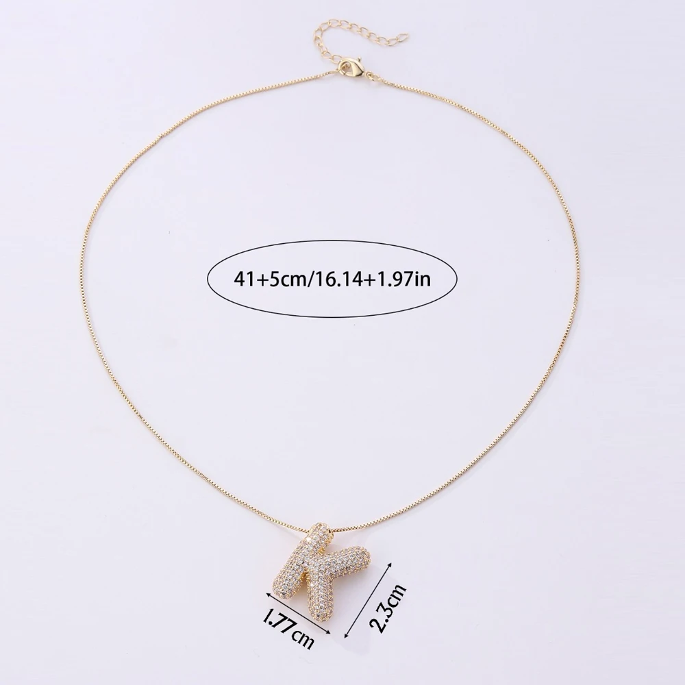A-Z Sparkling Zircon Balloon Letter Initial Pendant Necklace for Women Stainless Steel Waterproof Chunky Bubble Alphabet Choker