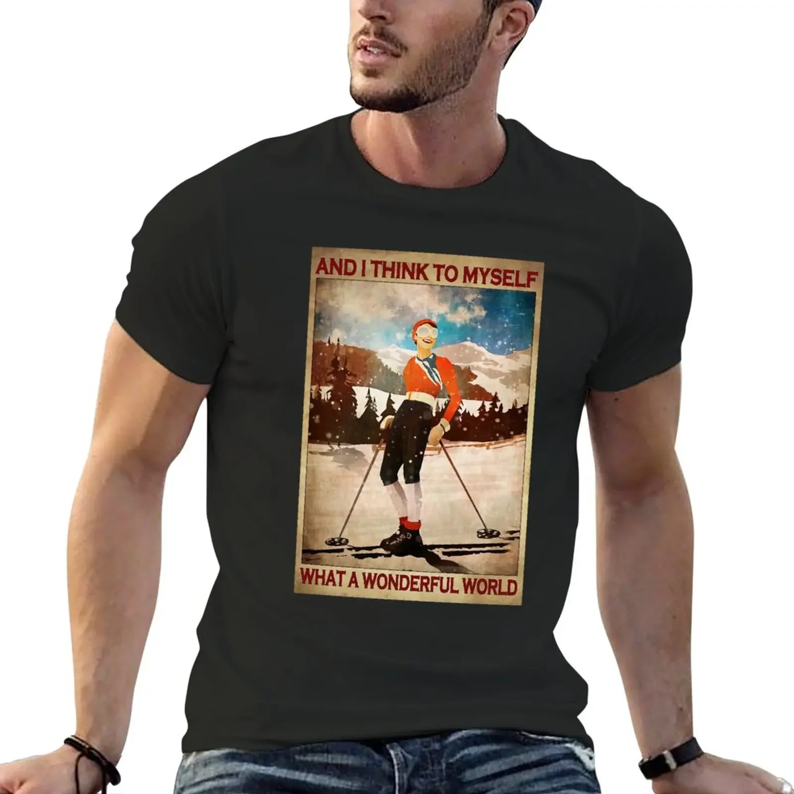 E Mi Dico Cosa Sia Meraviglioso Mondo-Donna Sci Inverno Poster Regalo Di Natale T-Shirt Abbigliamento Vintage Da Uomo