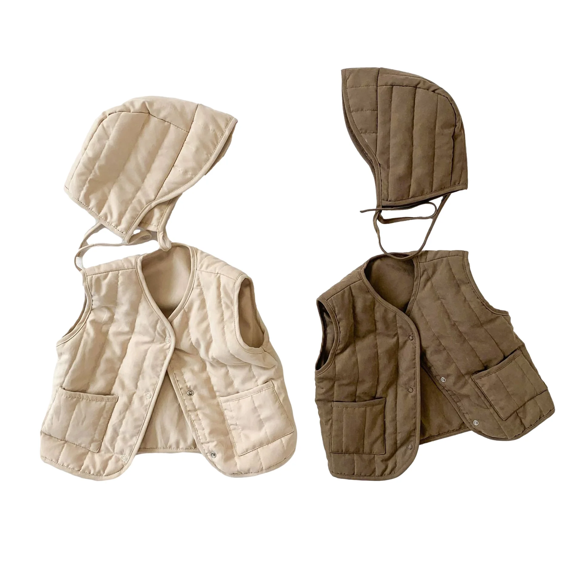 

Autumn Winter Baby Vest with Hat 2PCS Warmer Cotton Coat Fashion Korean Kids Waistcoat for Girls Boys Outerwear Jackets Clothes