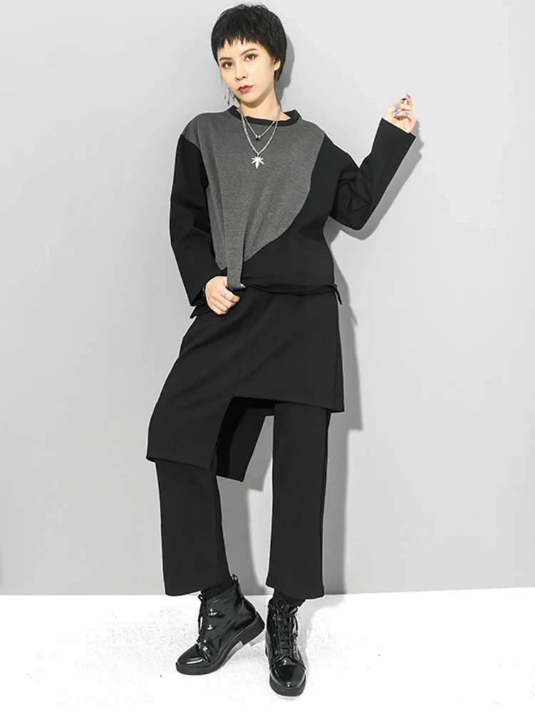 [EAM] High Elastic Waist Black Irregular Long Harem Trousers New Loose Fit Pants Women Fashion Tide Spring Autumn 2026 1DC430