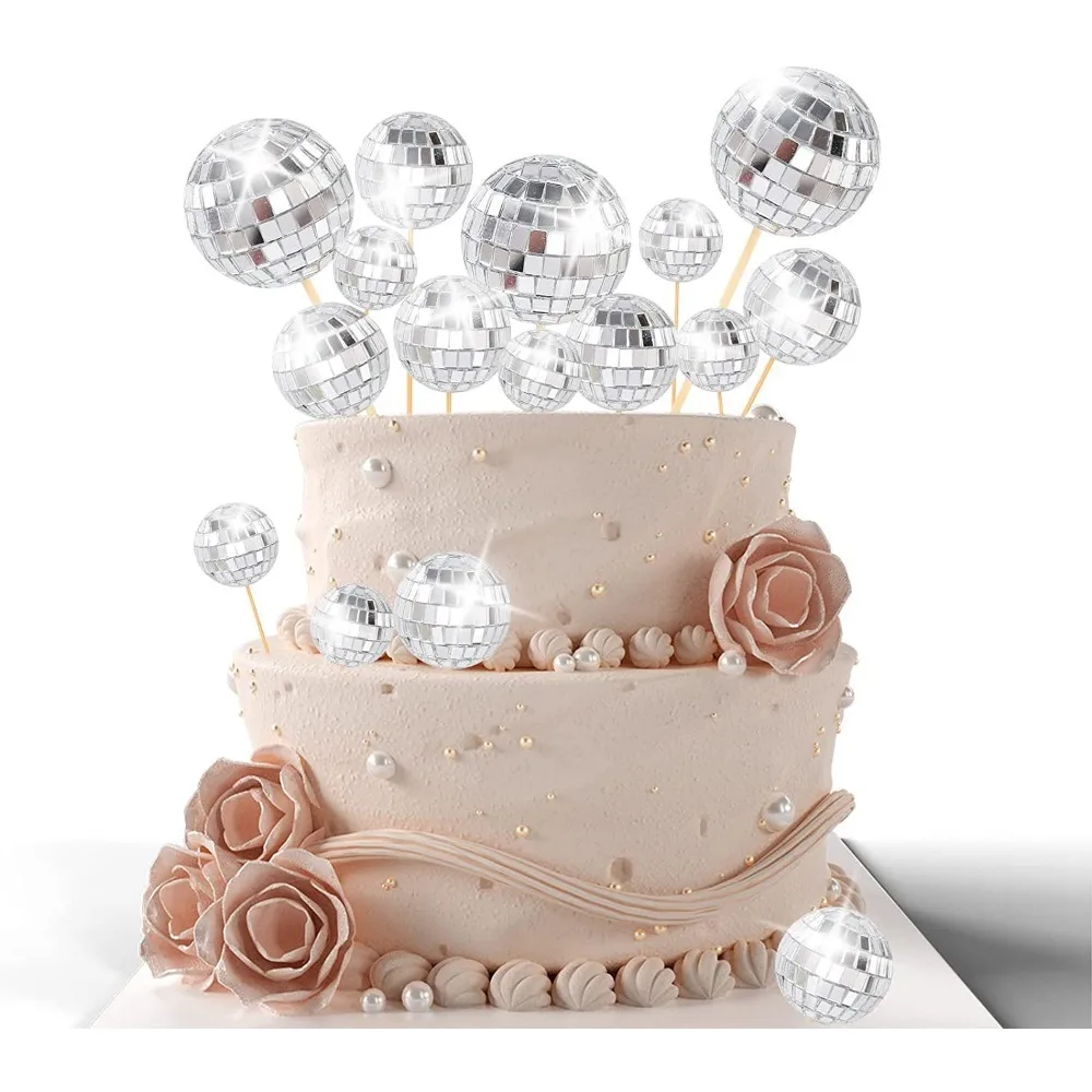 10 Stück 2–5 cm Disco-Spiegelkugel-Kuchenkarten-Einsatz für Geburtstag, Hochzeit, Valentinstag, Weihnachten, Karneval, Party, Kuchendekoration – Detail 8