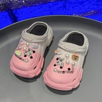 2024 New SandalsCute girl Cartoon Clogs Heels Platform Beach Slippers Cave Hole 2