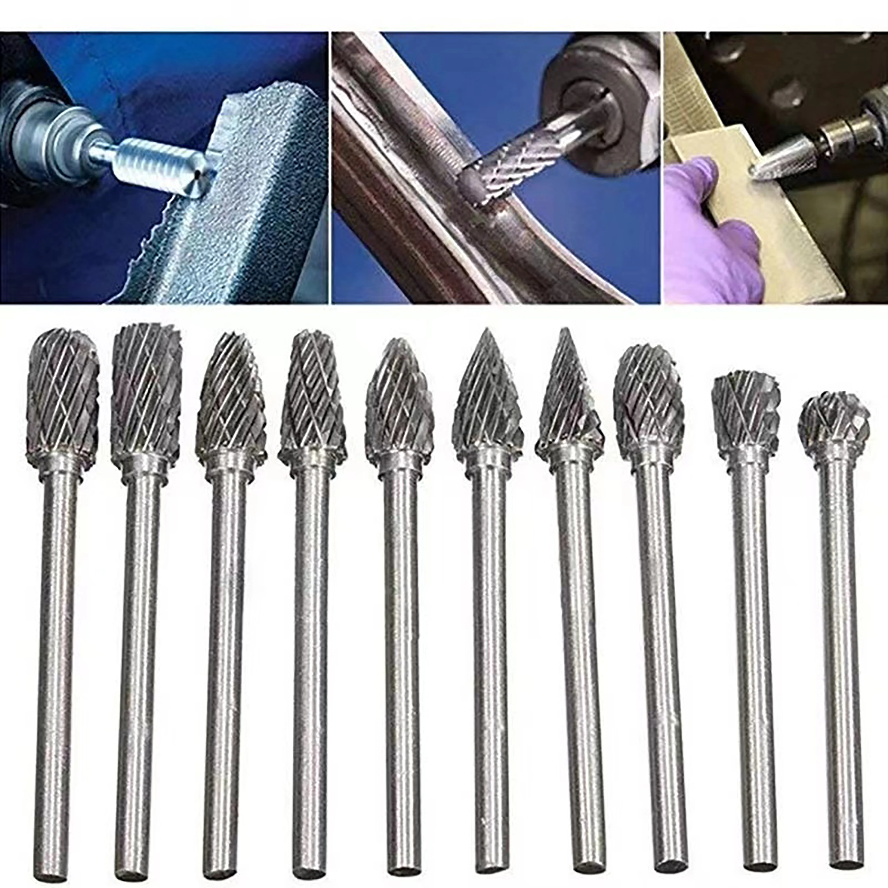 10 piece 1/8 inch shank carbide milling cutter rotary brocas com escareador high speed steel cone drill set with diamond bit 4
