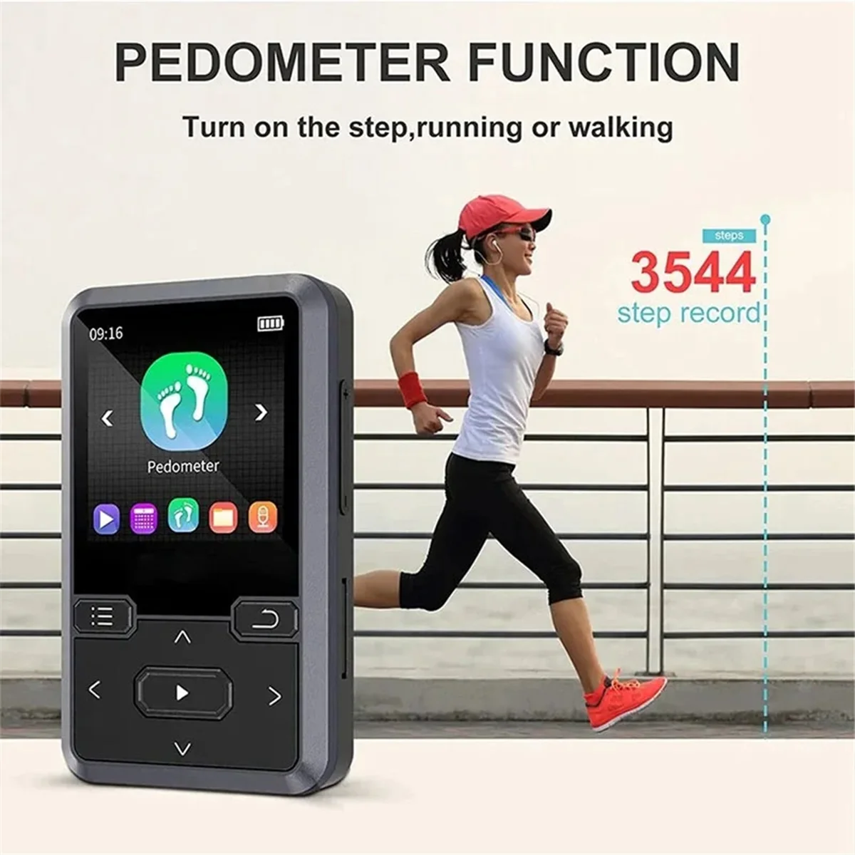 Protable Music Player Pedometer FM Back Clip Sports MP3 Player HiFi Lossless Sound BT5.0 1.44 Inch Music