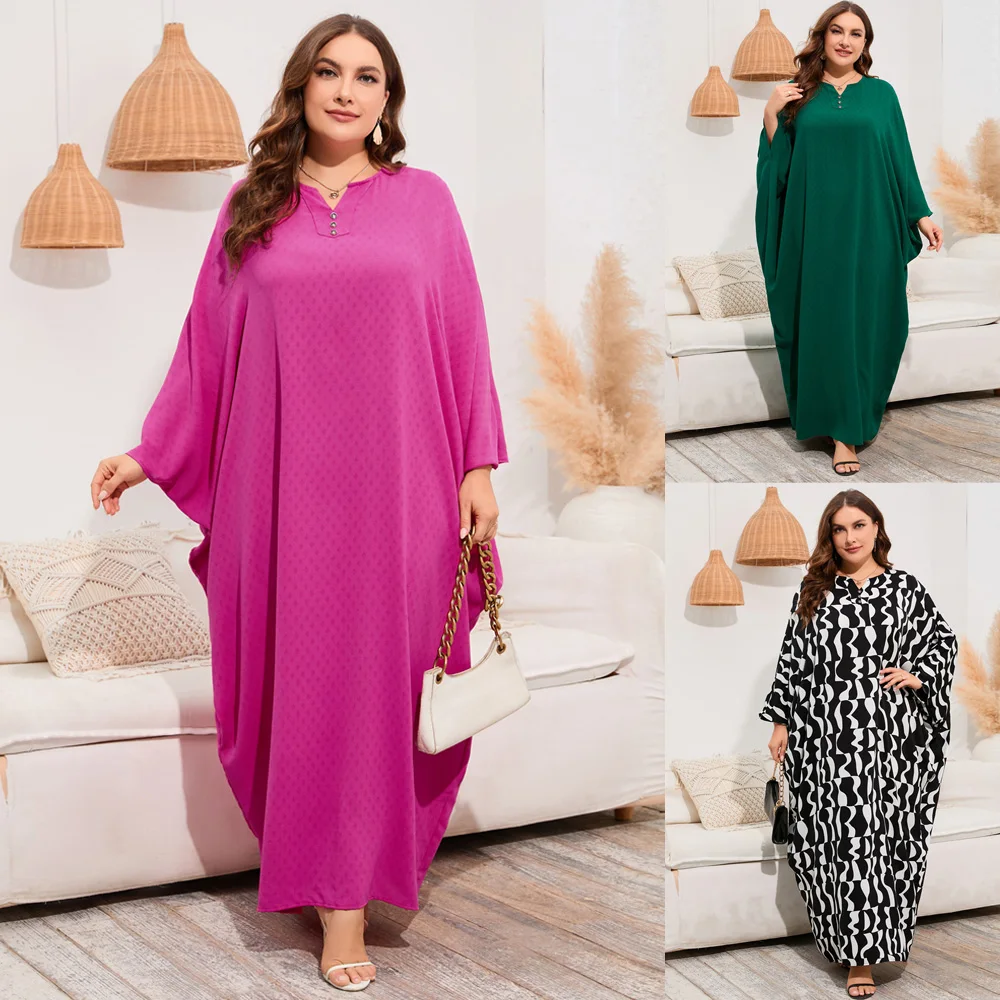 

Muslim Women Abaya Loose Batwing Sleeve Maxi Dress Turkey Arab Kaftan Oversize Eid Gown Dubai Islam Ramadan Jalabiya Caftan Robe